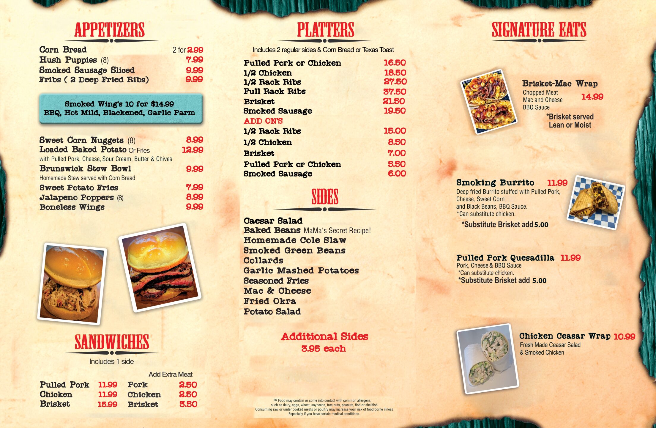 2026 menu inside